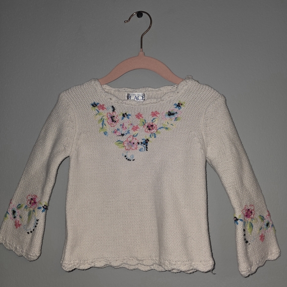 The Children's Place Other - The Children's Place Cream Knit Top with Pink & Blue Floral Embroidery